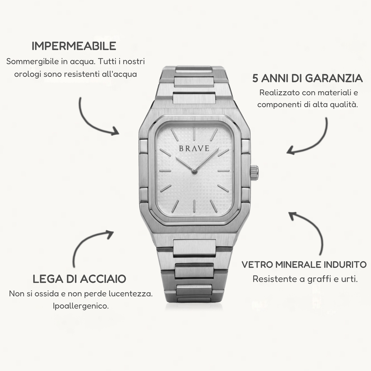 Orologio ~ Brando BRAVE - Bianco-Argento
